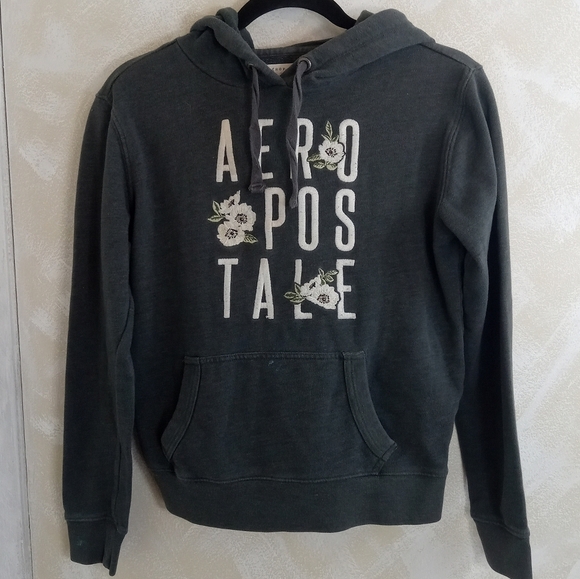 XS Aeropostale Flower Floral Grey Pullover Hoodie - Picture 1 of 9